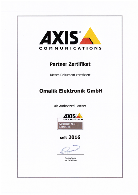 Axis Partner Zertifikat als Autorized Partne Omali
